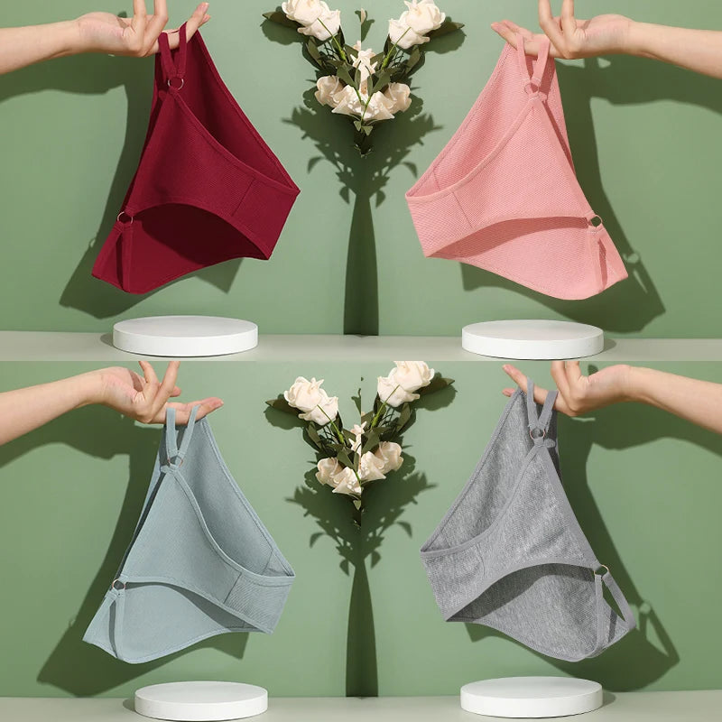 4PCS/Set Women Cotton Panties Sexy Low Waist Briefs Female Soft Breathable Underwear Button Design Fashion Comfortable Lingerie
