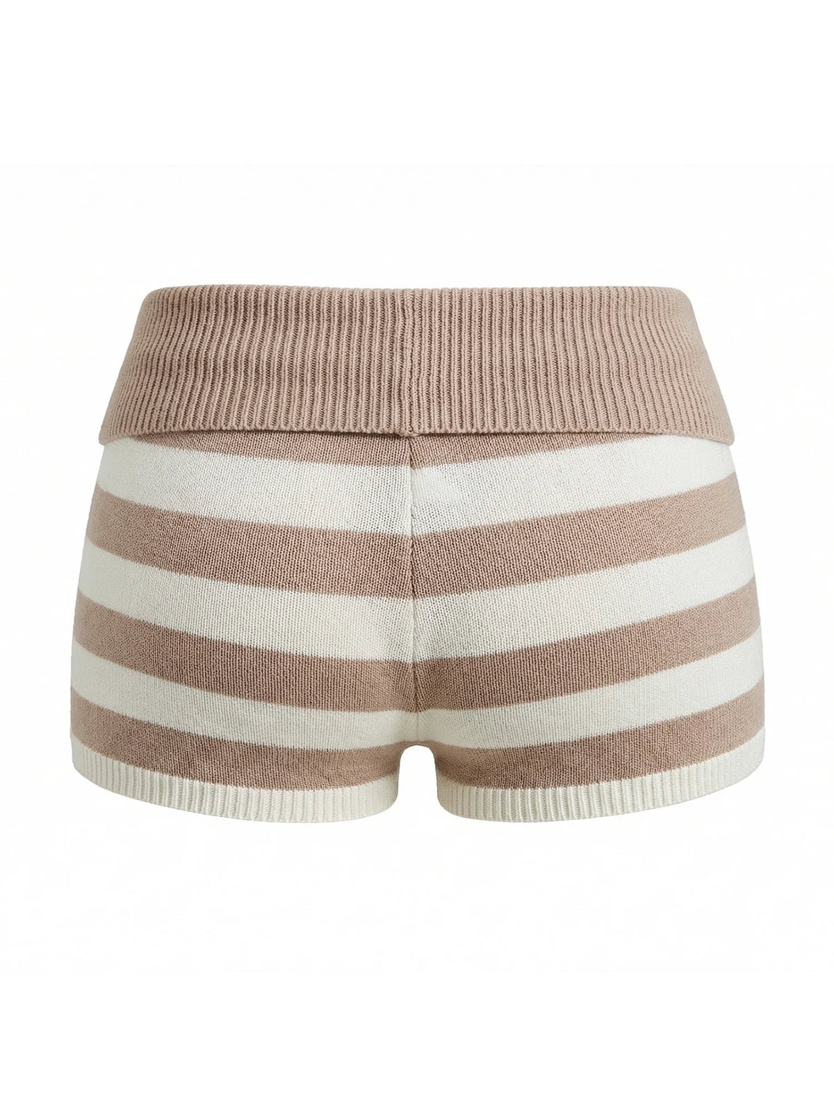 Summer Women's Trendy Shorts Foldover Waistband Striped Knit Shorts Beach Casual Streetwear