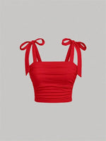 Solid Tie Shoulder Ruched Wide Strap Slim Fit Crop Top for Women Summer 2024 Y2K Clothes Pink Backless Cami Top Streetwear