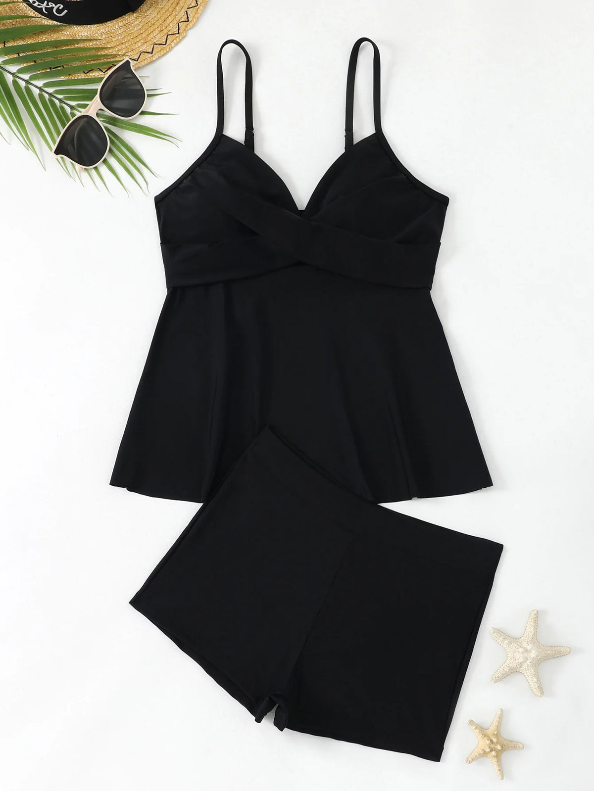 Summer Two Pieces Swimsuit Woman High Waisted Swimwear Female Tankini Sets Beach Wear Bathing Suit Sports Swimming Suit Shorts