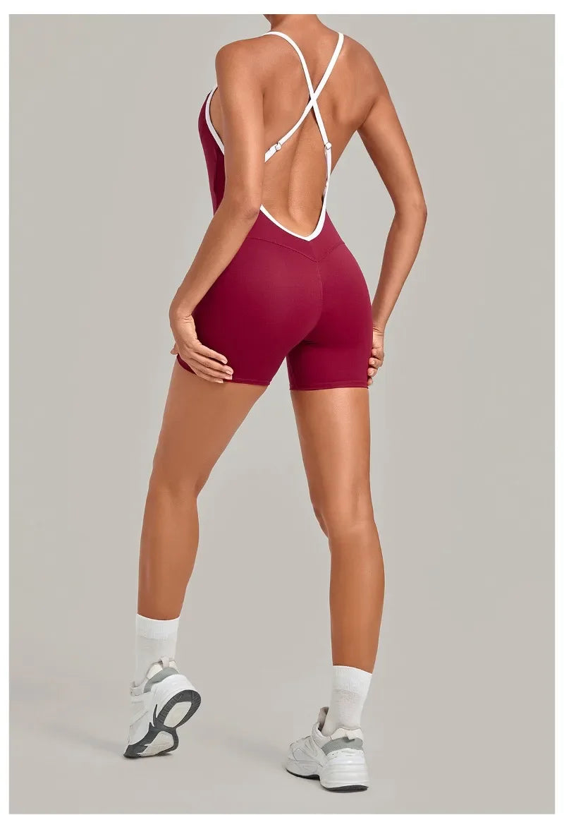 Women's Seamless Yoga Jumpsuits Fitness Sports Gym Hip-lifting Sleeveless One-piece Backless Workout Training Shorts Jumpsuit