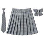 Women Summer Plaid Pleated Skirt With Necktie Bowtie Korean Jk Skirt Student Uniform Japanese School Preppy A Line Mini Skirts