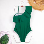 2025 Women's Ruffled One Piece Swimsuit Femme One Shoulder Backless Bathing Suit Sexy Monokini Beachwear Female Bodysuit