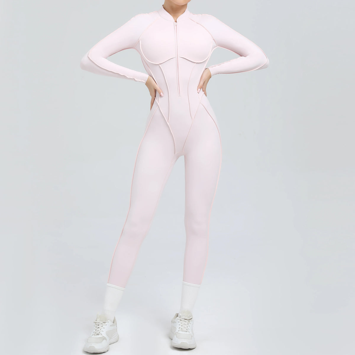Padded Women Long Sleeve Sport Yoga Jumpsuit Workout Clothes for Women Sportwear Backless Zipper Fitness Gym Outfit