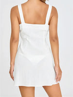Women Short Dress Sleeveless Square Neck Buttoned Mini Dresses Summer Beach Casual Sundress