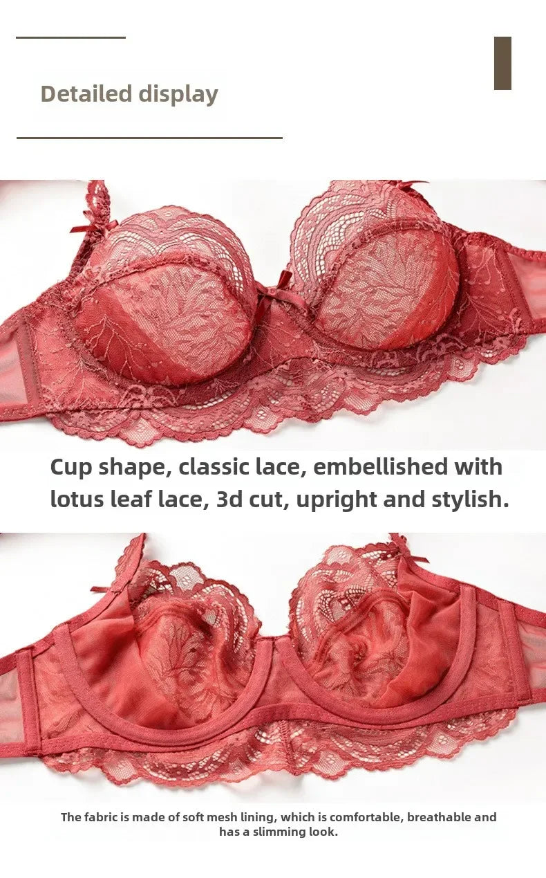 MOYISU Pure Desire Lace Bra Set Women Sexy Anti-Sag Push Up Bralette Sheer Underwear for Big/Small Chest Comfort Support