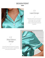 Luxurious Satin Pajama For Women Turn-down Collar Button Top & Shorts Sleepwear & Loungewear for Summer Home Clothes Suit