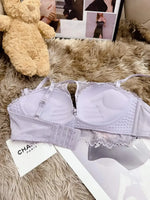 MOYISU Push Up Bra for Small Bust - French Chic Lace Bralette Set, Wireless Comfort Support Anti-Sag Underwear for Petite Women