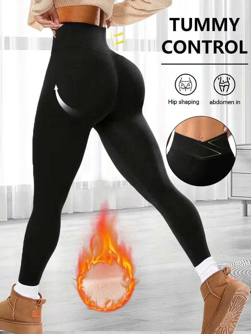 Women's Thick Soft Cross-Waist V-Waist Tummy-Control Fleece Yoga Leggings - Thermal Running Workout Slimming Tights,Jeans(New)