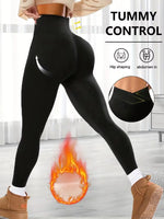 Women's Thick Soft Cross-Waist V-Waist Tummy-Control Fleece Yoga Leggings - Thermal Running Workout Slimming Tights,Jeans(New)