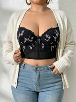 Plus Size Floral Embroidered Lace Bustier Bra – Push Up, Tummy Control & Non-Slip Corset Top