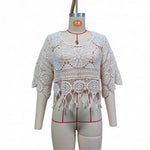Half Sleeve Hollow Out Solid Crochet Knitted Tunic Beach Cover Up Cover-ups Beach Dress Beach Wear Beachwear Female Women V8401