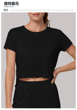 Quick Drying Pink Black Yoga T Shirts Women Short Sleeve O Neck Loose Fitness Tops Outdoor Lightweight Ruffles Short T-shirts