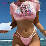 DEKA Girl Three-Piece Bikini Set High Cut Women Mesh Sheer Srappy Thong Swimwear Female Lace-up Swimsuit Bather Bathing Suit