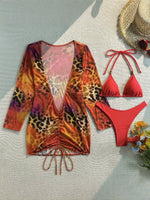 DEKA Three pieces Bikini Set Bather Bathing Suit Swim Long Sleeve Flower Printed Bikini Female Swimsuit Women Beachwear Swimwear