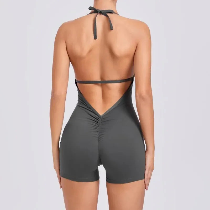 Women's High Elasticity One-Piece Fitness Jumpsuit - Tight Peach Hip Jumpsuit & Air Back Yoga Pants for Workout Gym Running