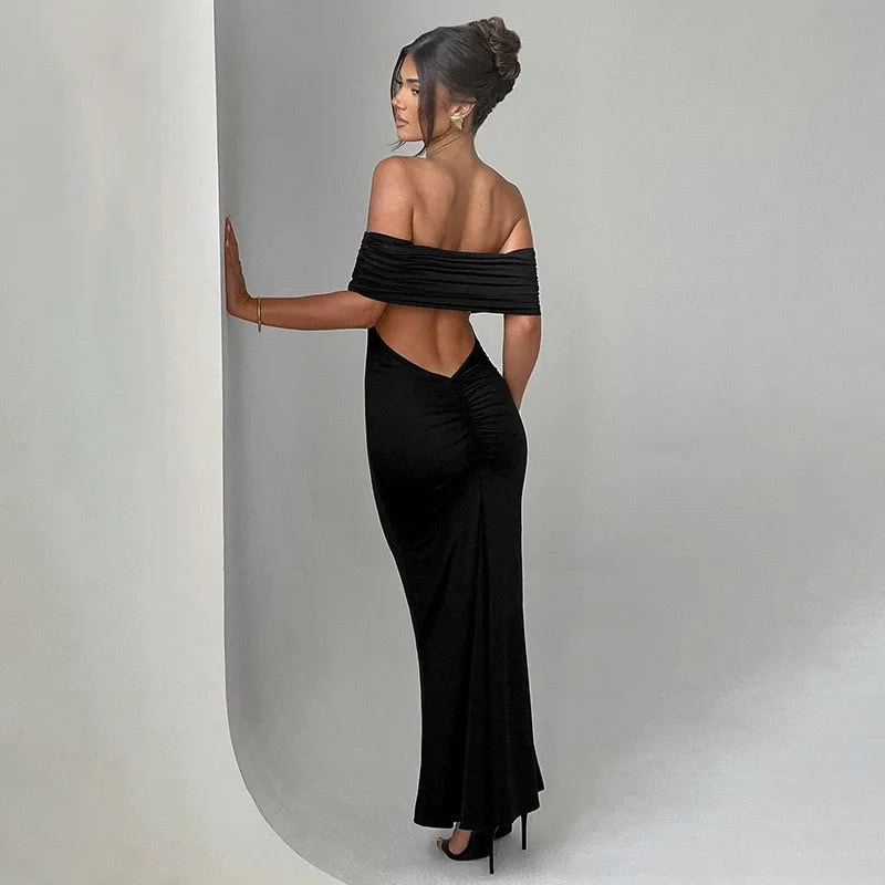Temperament Slim Strapless Long Dress Women Solid Color Sexy Off-shoulder Backless Package Hip Sleeveless Club Party Dresses