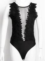 Sexy Lace Floral Bodysuits Women Summer Sleeveless V Neck Bodycon Bodysuit Jumpsuit Party Club Vintage Body Top Femme