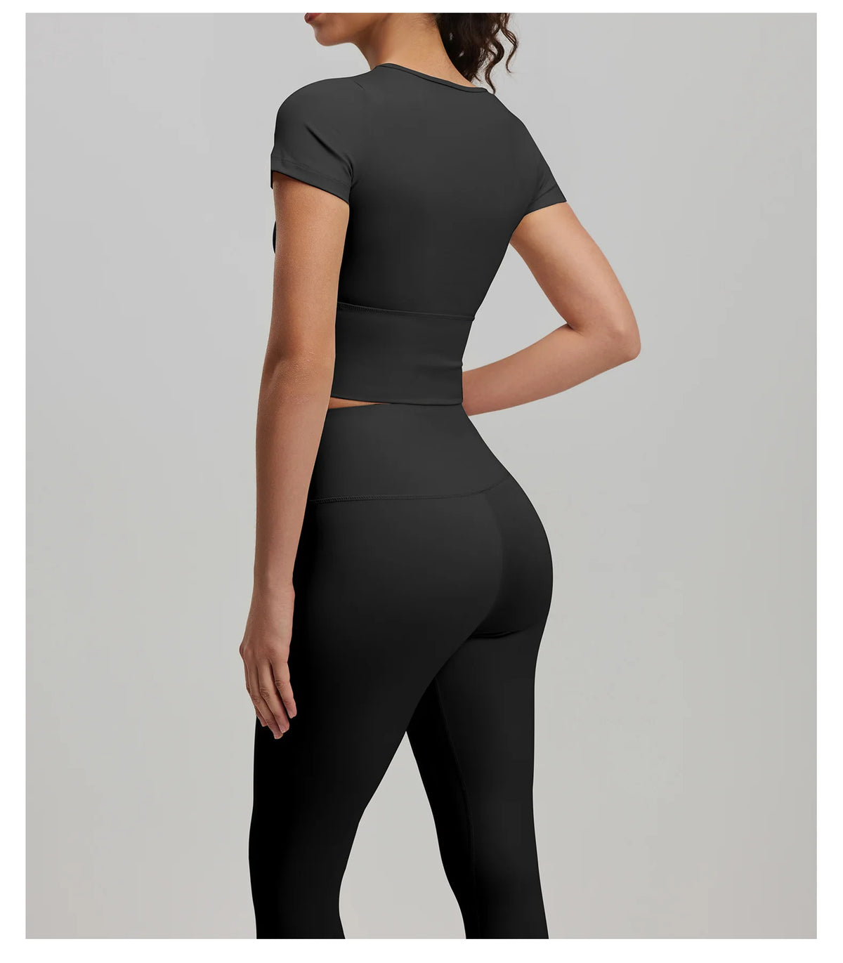 2 Pieces Women Tracksuit Yoga Set Spring Summer Short Sleeve Hollow Out Slim Sports Top High Waist Leggings Running Fitness Suit