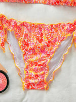 Cute Orange Floral Print Bikini Set Women Halter Ruffles Push Up Tie Side Thong Swimsuit 2026 Summer Bathing Suit Micro Swimwear