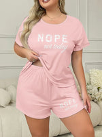Plus Size 3XL 4XL 5XL Casual Loungewear Letters Print Pajamas Set Women's Short Sleeve Tee And Elastic Shorts Homewear