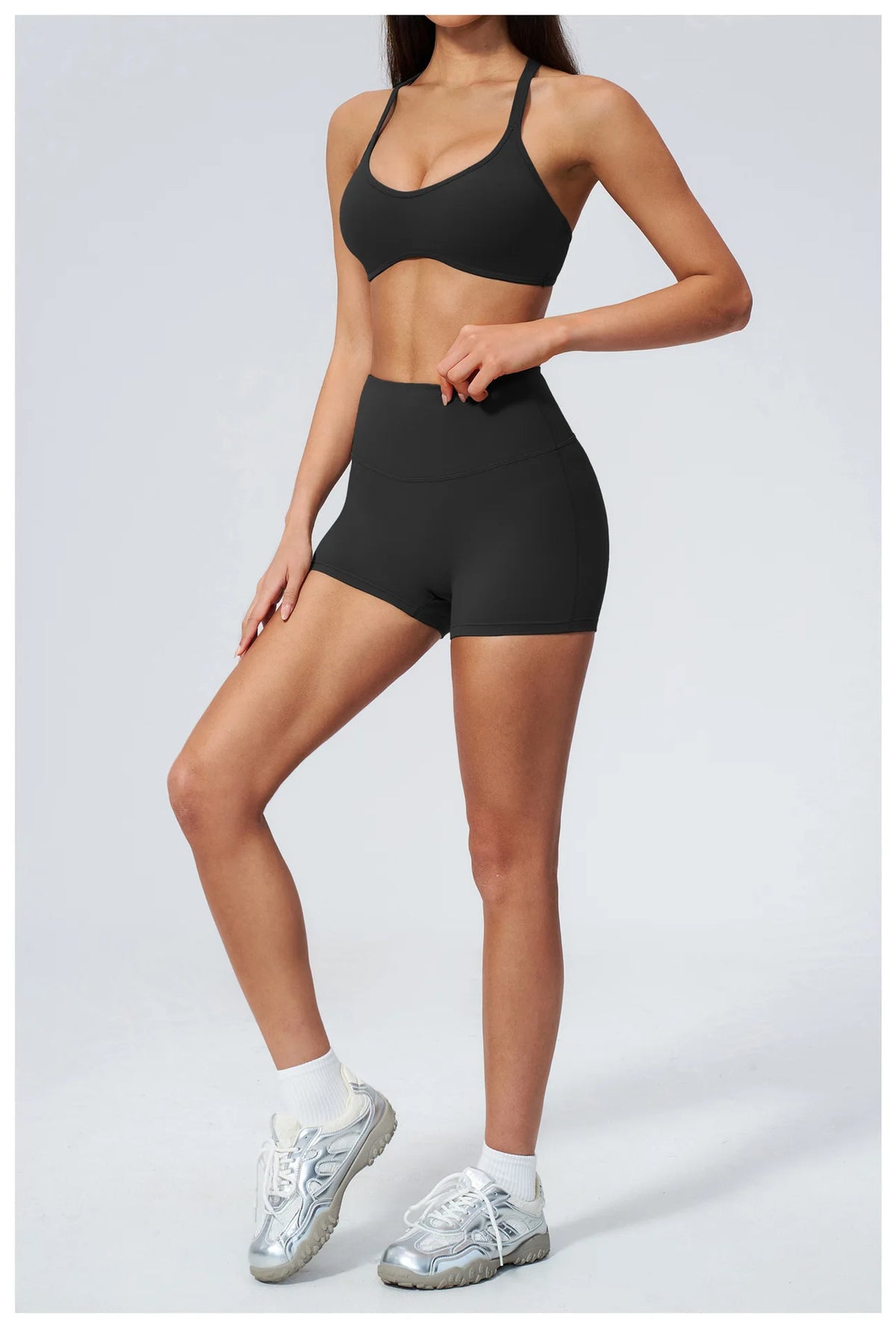 2 Piece Summer Yoga Sets for Women Hollow Back Cross Sports Bra Fitness Clothes Tight High Waist Shorts Running Workout Clothes