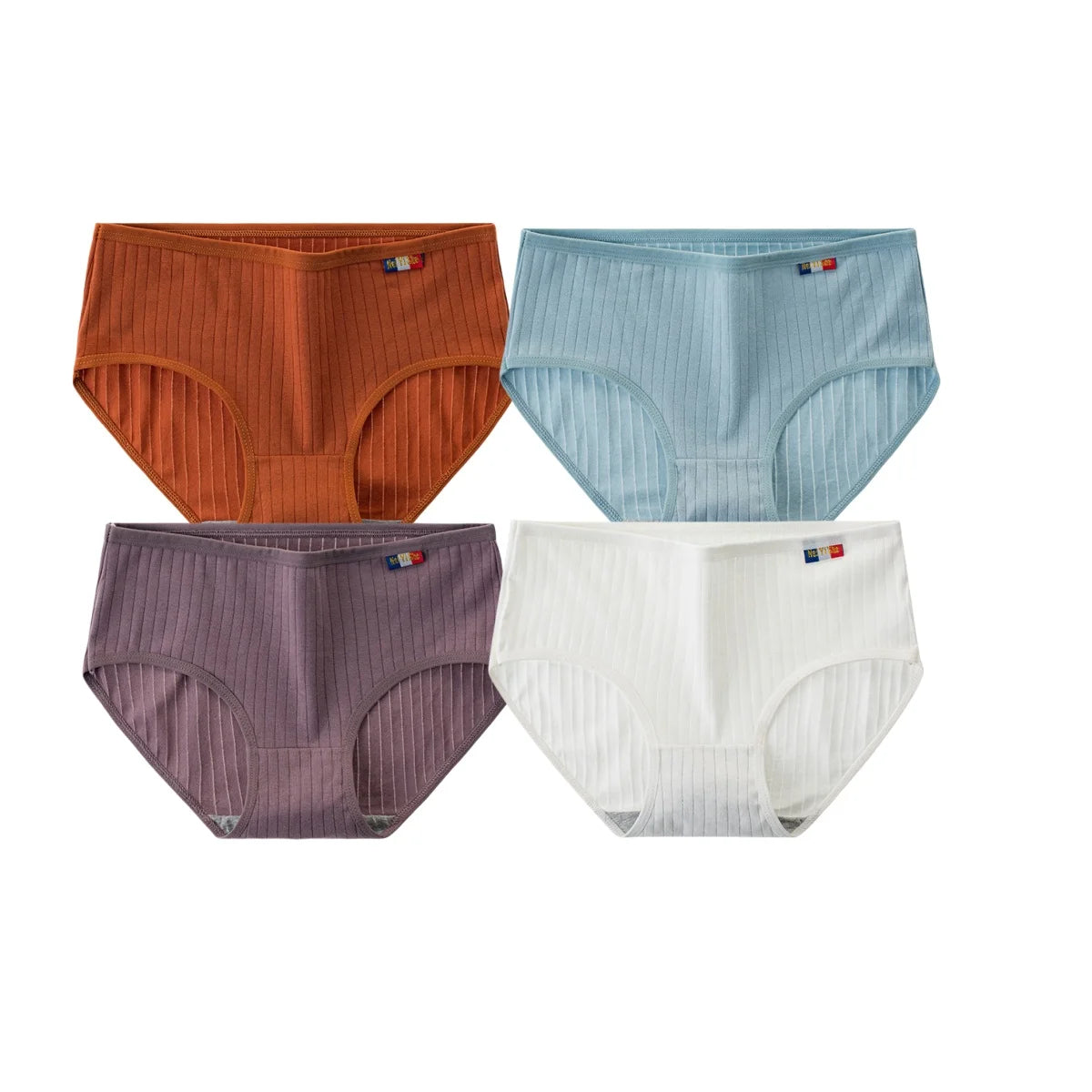 4Pcs/Set Women's Mid-Rise Cotton Panties Breathable Soft Ribbed Underwear Solid Lingerie Stretchy Comfort Daily Briefs M-XL