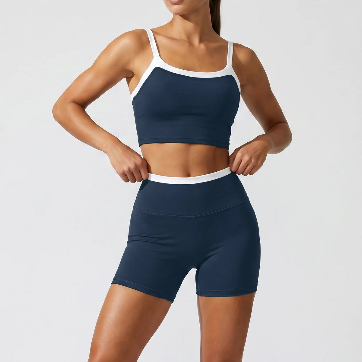 Double Layered Contrasting Yoga Sets Women Shock-absorbing Sports Bra Gym Workout Clothes Outwear High Waist Pants Fitness Suits