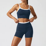 Double Layered Contrasting Yoga Sets Women Shock-absorbing Sports Bra Gym Workout Clothes Outwear High Waist Pants Fitness Suits