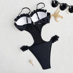 Sexy Ruffled Edge Push Up Swimwear Woman One Piece Swimsuits Cut Out Monokini Bathing Suit Swimming Suit Underwire Bathers Swim