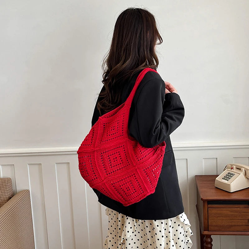 Yarn Hollow Out Large Capacity Shoulder Bags Summer New Ladies Bags Casual Soft Versatile Women's Handbags