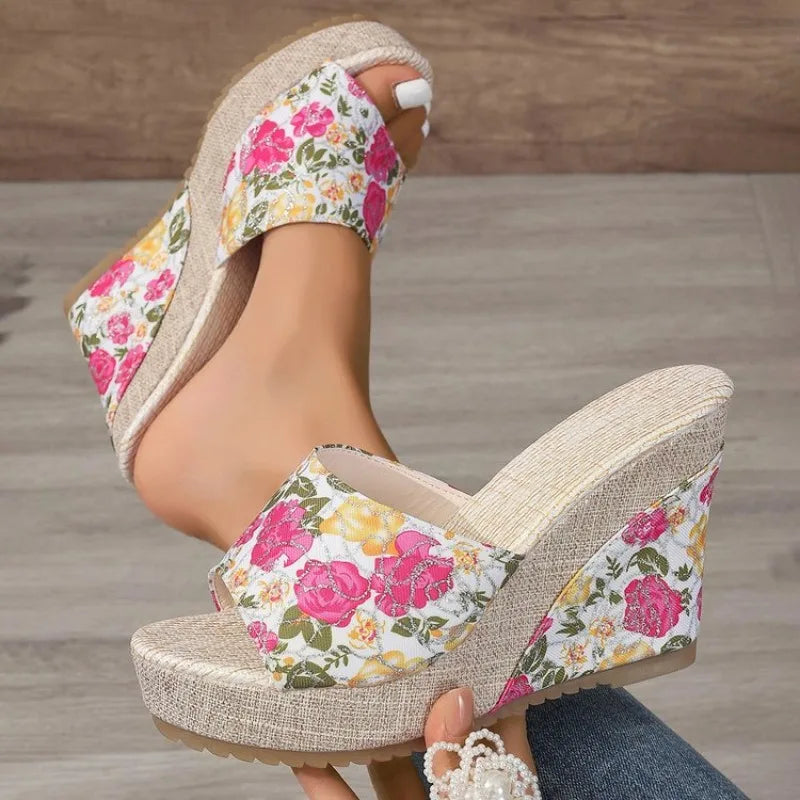 2026 New Women Shoes Fashion Shoes Casual Flip Flops SummerPrint Peep Toe Wedge Slippers