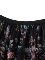 Early Fall Floral Print Ruffle Mesh Skirt Women Irregular Flowy A-line Midi Skirt for Travel, Beach, Shopping