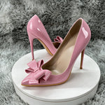 Pink Patent Leather Bow Pumps Women Pointed Toe Stiletto High Heels Elegant Wedding Party Dress Shoes Ladies Formal Evening Pump