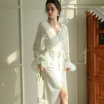 New Bride Wedding Robe Gown Women Velour Sleepwear Luxury Feather Kimono Bridesmaid Team Velvet Bathrobe Long Nightwear