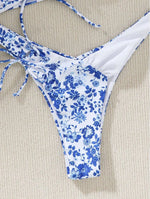 New Sexy Floral Print Bandeau Bikini 2024 Women Swimwear Female Swimsuit Two Pieces Thong Bikini Set Bather Tie Bathing Suit