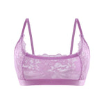 1pcs Red Sheer Floral Lace Wire-Free No Pad Bra Underwear Adjustable Strap Unlined Brassiere Sexy Lingerie Elegant Women's Bras