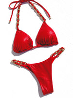Halter Metal Chains String Micro Thong Bikini Women Swimsuit Female Swimwear Two-pieces Bikini Set Brazilian Bathing Suit Swim