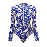 Black And Printed Long Sleeve Swimsuit With Cover Up Sexy Swimwear Women Surf Swim Suit Slimming Bathingsuit Bodysuit Beachwear