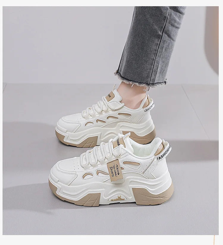 Women Platform Sneakers Autumn Trend Casual Flats Female Fashion Lace Up Thick Soled Comfortable Increase Vulcanized Shoes2024