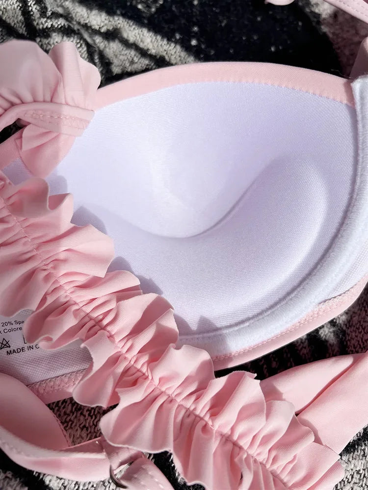 Underwired Bra Cup Ruffled Frill Bikini Women Swimsuit Female Swimwear Two Pieces Bikini Set Push Up Bathing Suit Swim Beachwear