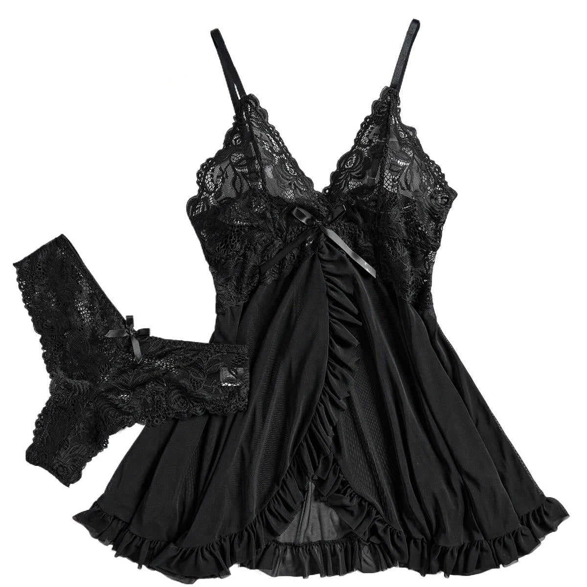 Women Nightdress Lace Chemise Bow Nightgown Sleepwear Mini Dress Plus Size Babydoll Lingerie Sleepdress Nighty