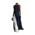 Summer Casual Beach Sundress with Pockets Women's Flowy Long Tank Top Side Split Crew Neck Sleeveless Maxi Dress