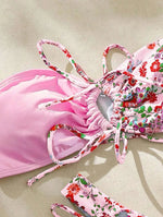 New Sexy Floral Print Bandeau Bikini 2024 Women Swimwear Female Swimsuit Two Pieces Thong Bikini Set Bather Tie Bathing Suit