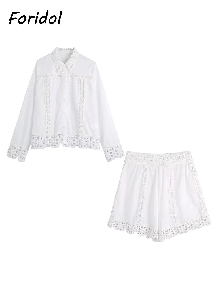 Foridol Embriodery Lace Cotton Blouse Shirt Women V Neck Vintage Hollow Out Tops Autumn Winter Casual Office Ladies Blouse Blusa