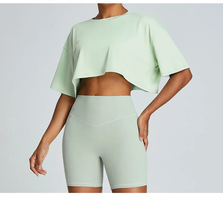 Yoga Sport Shirt Quick Drying Breathable Quick Drying Short Sleeve Loose Top Fitness Fitting Running Summer Gym Sports T-Shirt