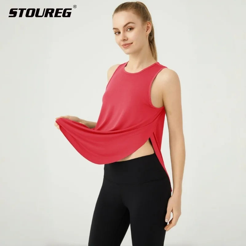 Women's Sleeveless Sports Top Quick Dry Running Fitness Yoga Vest Loose Fit Breathable Pilates Gym Cover Up Shirt