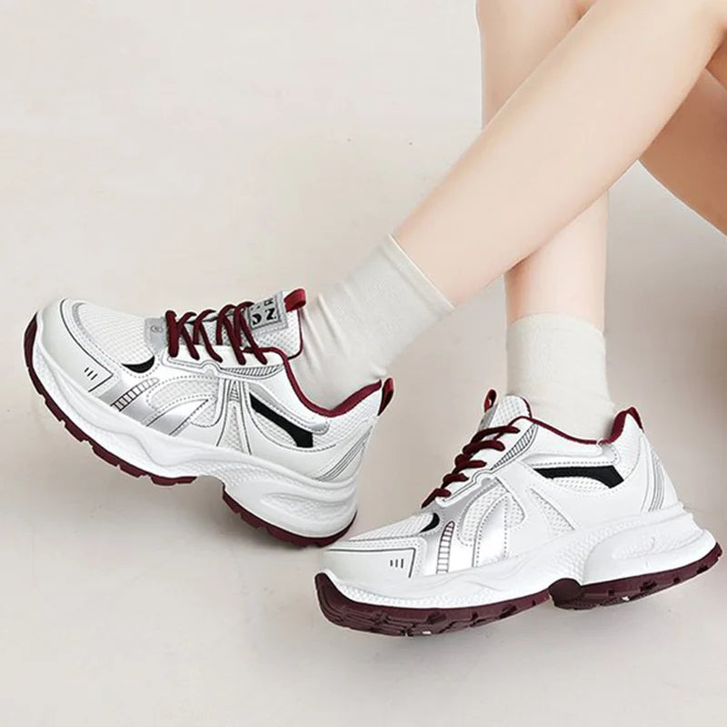 Breathable Mesh Running Sneakers Women Spring Autumn Fashion Mix Color Platform Sports Shoes Woman Lace Up Non Slip Shoes Female