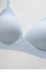 Japanese Checkered Crop Top Bra Small Bust Anti-Sagging Wirefree Pure Cotton Bralette Beachwear Light Support Set S-XL AU MOYISU