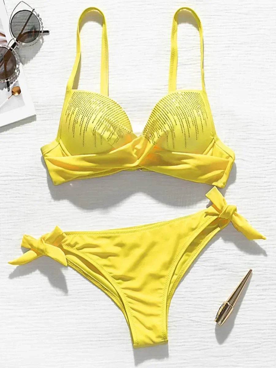 Shiny Sequins Diamond Bikinis Push Up Bikini Women Swimwear Female Swimsuit Two Pieces Bikini Set Bra Cup Bathing Suit Swim Lady